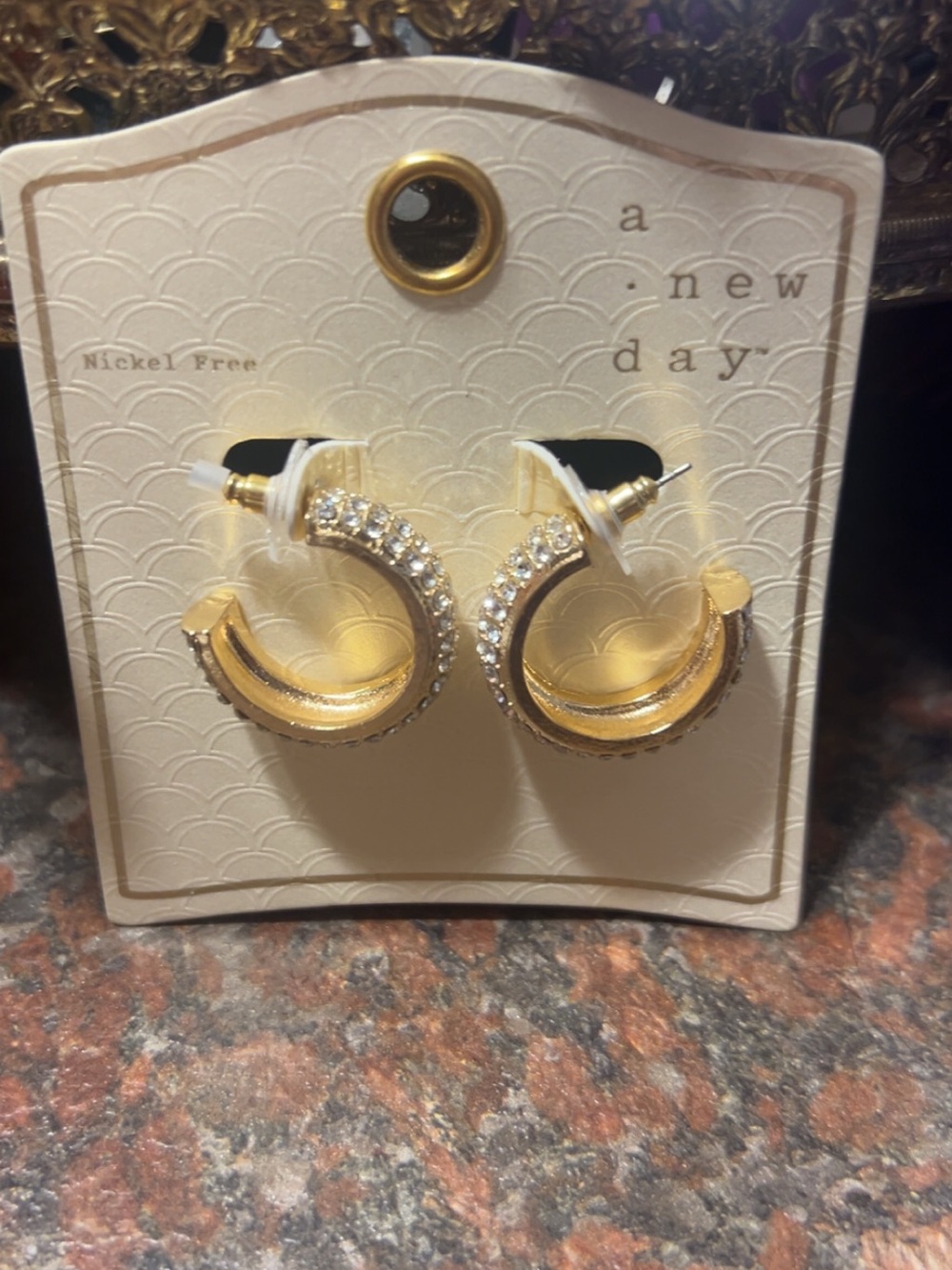 a new day Gold Crystal-Embellished Mini Hoop Earrings
